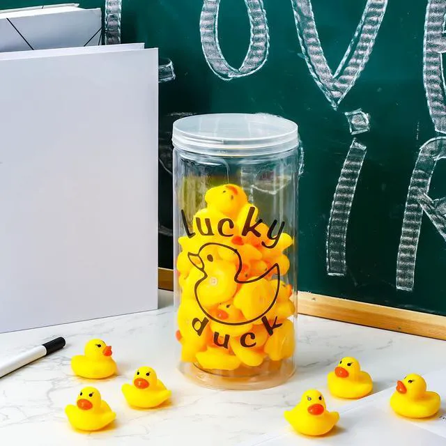 Alt view image 3 of 6 - 36 Pcs Lucky Ducks Mini Classroom Jar Set,Style 2,Yellow Classroom Management Reward Tool for Teachers, Rubber Duck Bulk Set with Storage Jar, Mini Party Favors Game Prizes