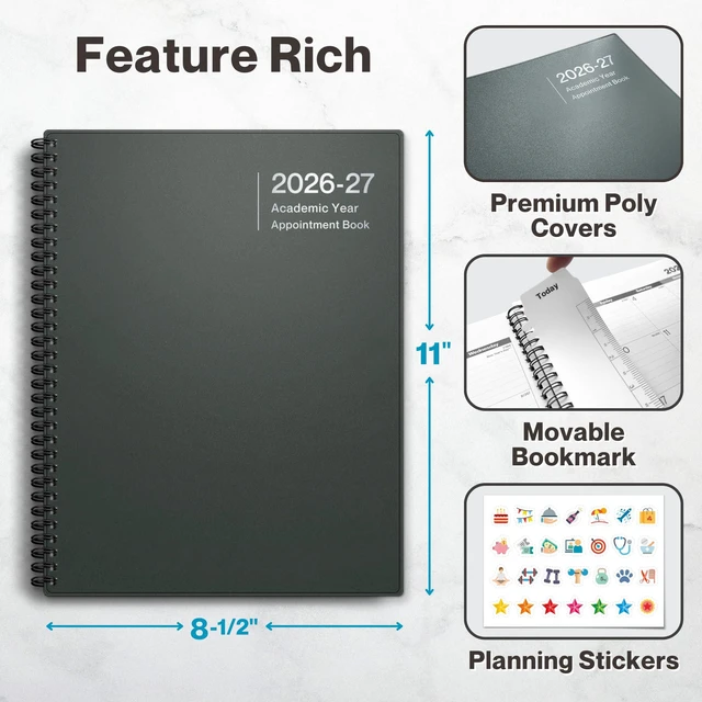 Alt view image 3 of 7 - 2026-2027 Appointment Book 8.5 x 11, July 2026 to June 2027, 15-Minute Hourly Schedule Planner with Laminated Tabs, Daily Professional Agenda