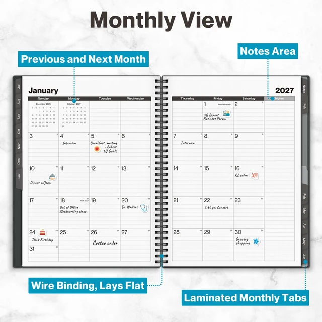 Alt view image 4 of 7 - 2026-2027 Appointment Book 8.5 x 11, July 2026 to June 2027, 15-Minute Hourly Schedule Planner with Laminated Tabs, Daily Professional Agenda