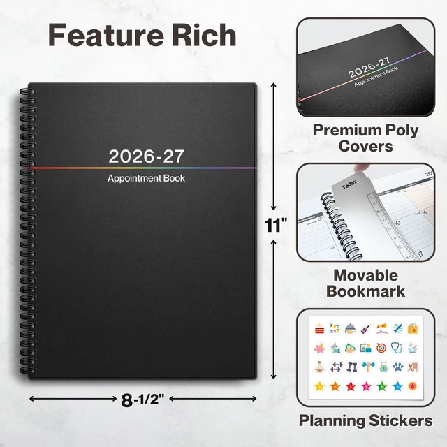 Alt view image 3 of 7 - 2026-2027 Appointment Book 8.5 x 11, July 2026 to June 2027, 15-Minute Hourly Schedule Planner with Colorful Tabs, Daily Professional Agenda