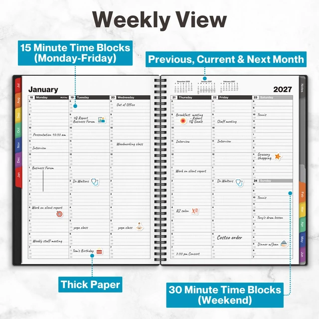 Alt view image 5 of 7 - 2026-2027 Appointment Book 8.5 x 11, July 2026 to June 2027, 15-Minute Hourly Schedule Planner with Colorful Tabs, Daily Professional Agenda