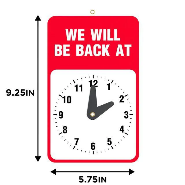 Alt view image 2 of 7 - Will Return Clock Sign, Be Back Soon, 9.25 x 5.75", 10 Pack Prevents Lost Sales, Adjustable Clock Shows Return Time, High Visibility Red & White, Includes Suction Cup, Double-Sided