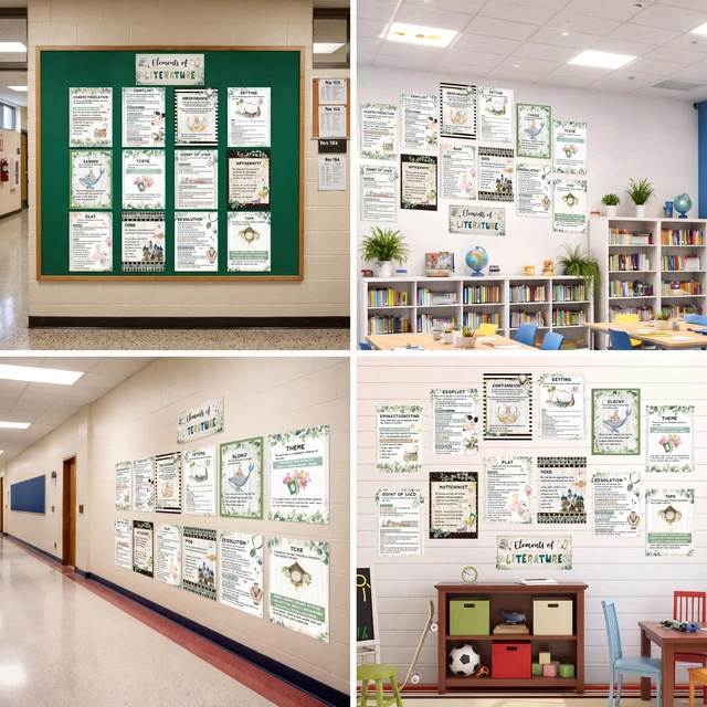 Alt view image 6 of 7 - 13 Pcs Elements of English Language and Literature Posters Eucalyptus Literary ELA Classroom Decor English Teacher Posters Literature Educational Bulletin Board, Middle High School Read Supplies