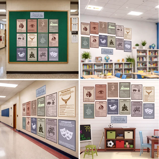 Alt view image 6 of 7 - 13 Pcs Literary Elements Posters for Classroom Elements of Literature Modern Boho Classroom Reading Decor Story Elements Posters Literature Bulletin Board Set, Middle High School Teacher Supplies