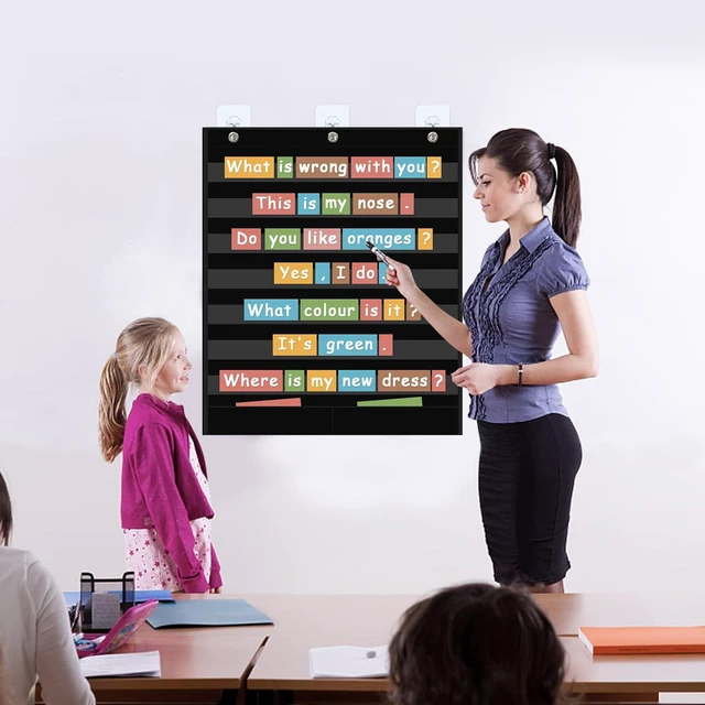 Alt view image 3 of 7 - 7+2 Pockets Standard Pocket Chart, Clear 7 Pockets Words Chart with 2 Extra Storage Pocket for Classroom Home Office Use,Large Size:33.2x 28 Letter Cards, Word Wall and Sentence Strips