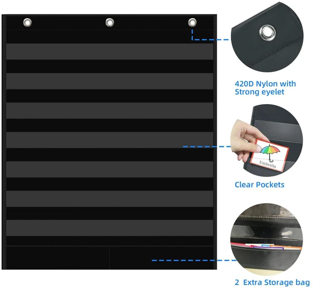 Alt view image 4 of 7 - 7+2 Pockets Standard Pocket Chart, Clear 7 Pockets Words Chart with 2 Extra Storage Pocket for Classroom Home Office Use,Large Size:33.2x 28 Letter Cards, Word Wall and Sentence Strips