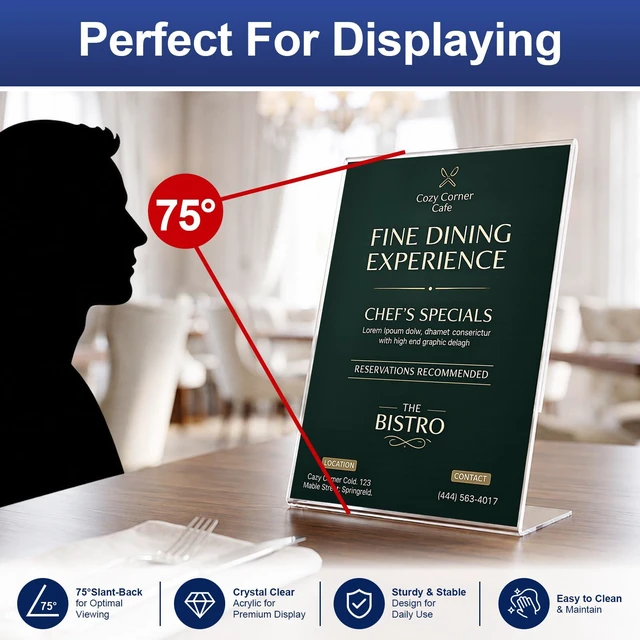 Alt view image 2 of 7 - 18 Pack Acrylic Sign Holder 8.5 x 11, Plastic Clear Display Stand for Tabletop, L-Shaped Vertical Acrylic Paper Holder for Menu, Flyers, Office, Restaurants, Documents, Store, Desktop