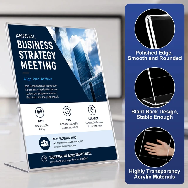 Alt view image 3 of 7 - 18 Pack Acrylic Sign Holder 8.5 x 11, Plastic Clear Display Stand for Tabletop, L-Shaped Vertical Acrylic Paper Holder for Menu, Flyers, Office, Restaurants, Documents, Store, Desktop