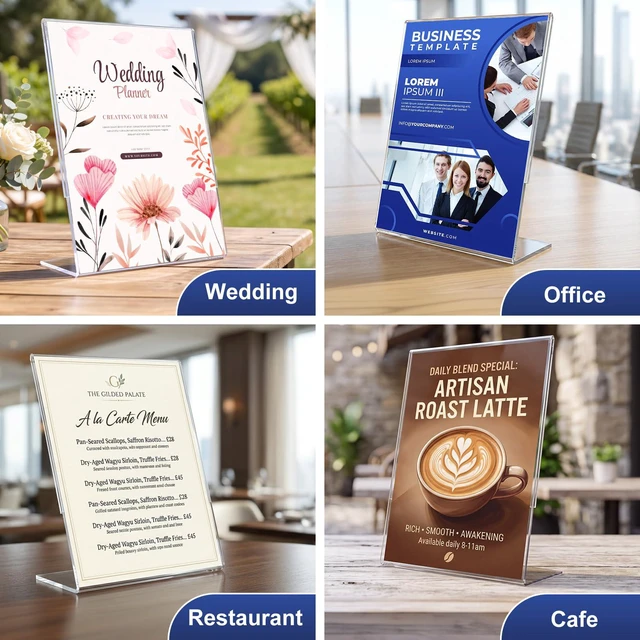 Alt view image 7 of 7 - 18 Pack Acrylic Sign Holder 8.5 x 11, Plastic Clear Display Stand for Tabletop, L-Shaped Vertical Acrylic Paper Holder for Menu, Flyers, Office, Restaurants, Documents, Store, Desktop