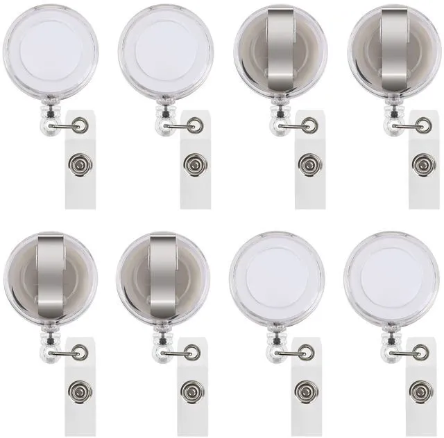 Main image of 50 Pcs Retractable Badge Reel Clips Holder for Hanging ID Card Name Clear White,Strong Pull Resistance,Bulk Carabiner Reels for Nurse Doctor Teachers Students School Office Workers