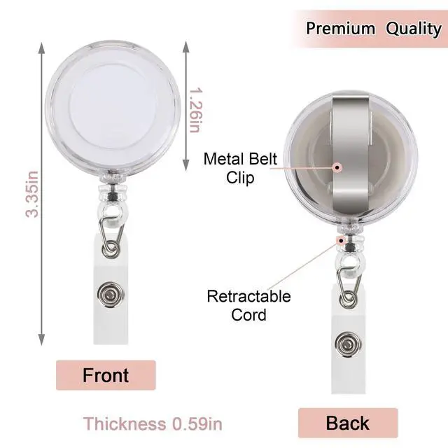 Alt view image 3 of 7 - 50 Pcs Retractable Badge Reel Clips Holder for Hanging ID Card Name Clear White,Strong Pull Resistance,Bulk Carabiner Reels for Nurse Doctor Teachers Students School Office Workers
