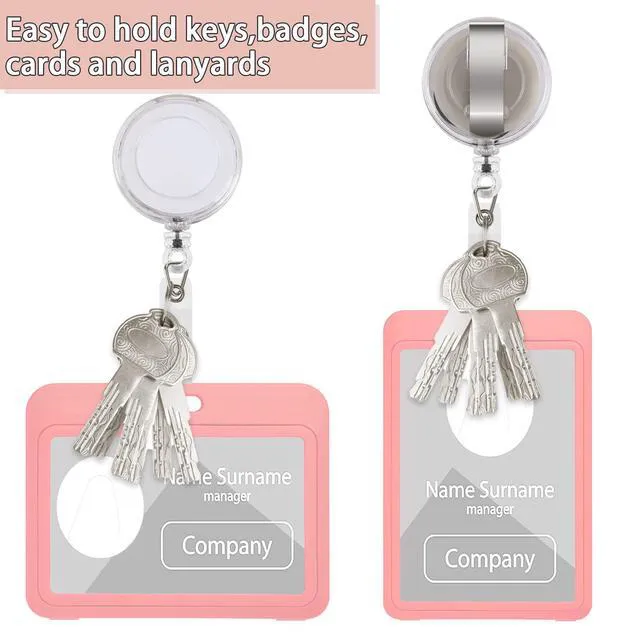 Alt view image 4 of 7 - 50 Pcs Retractable Badge Reel Clips Holder for Hanging ID Card Name Clear White,Strong Pull Resistance,Bulk Carabiner Reels for Nurse Doctor Teachers Students School Office Workers