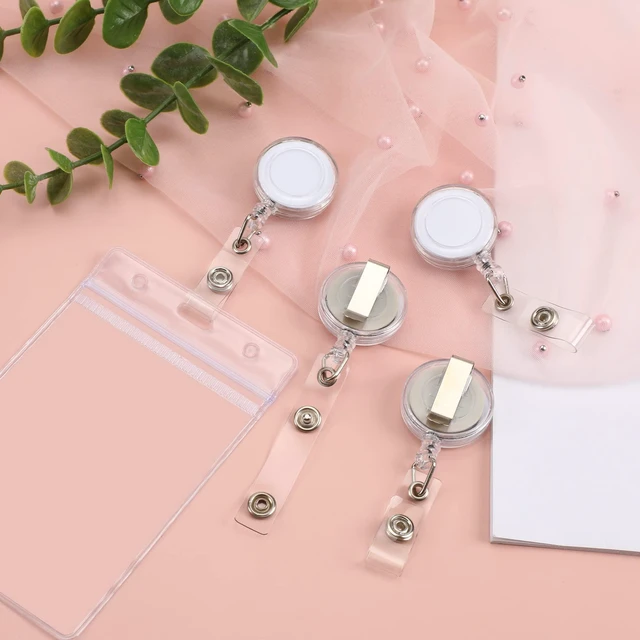 Alt view image 7 of 7 - 50 Pcs Retractable Badge Reel Clips Holder for Hanging ID Card Name Clear White,Strong Pull Resistance,Bulk Carabiner Reels for Nurse Doctor Teachers Students School Office Workers
