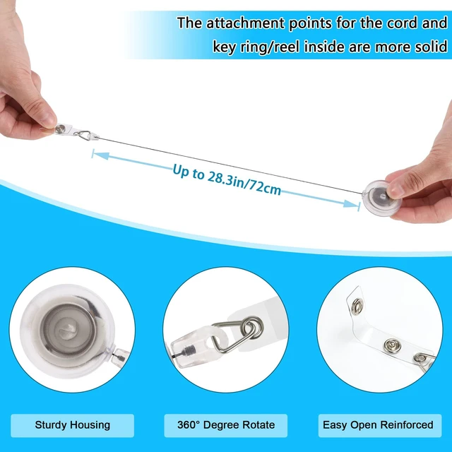 Alt view image 4 of 7 - 50 Pcs Retractable Badge Reel Clips Holder for Hanging ID Card Name Clear Frosted,Strong Pull Resistance,Bulk Reels for Nurse Doctor Teachers Students School Office Workers