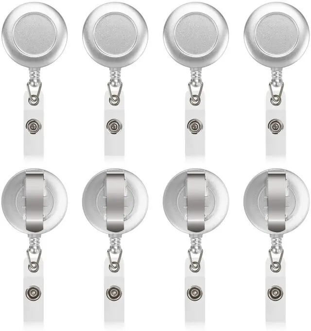 Main image of 50 Pcs Retractable Badge Reel Clips Holder for Hanging ID Card Name Silver,Strong Pull Resistance,Bulk Carabiner Reels for Nurse Doctor Teachers Students School Office Workers