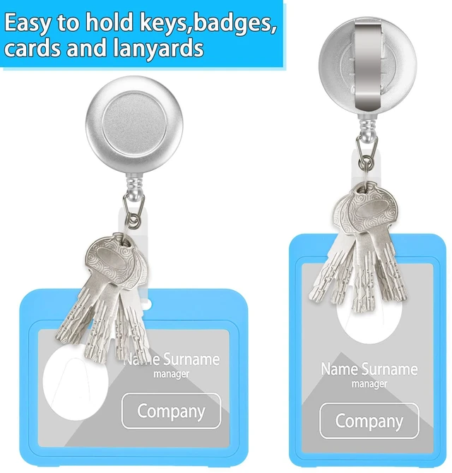Alt view image 3 of 7 - 50 Pcs Retractable Badge Reel Clips Holder for Hanging ID Card Name Silver,Strong Pull Resistance,Bulk Carabiner Reels for Nurse Doctor Teachers Students School Office Workers