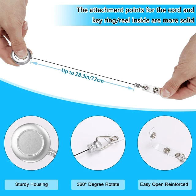 Alt view image 4 of 7 - 50 Pcs Retractable Badge Reel Clips Holder for Hanging ID Card Name Silver,Strong Pull Resistance,Bulk Carabiner Reels for Nurse Doctor Teachers Students School Office Workers