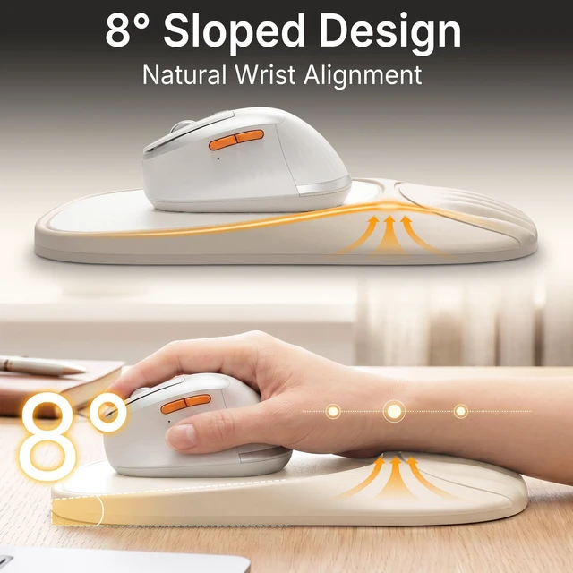 Alt view image 2 of 7 - Ergonomic Mouse Pad with Wrist Rest, Sloped Memory Foam Mousepad with Wrist Support, Cooling Channels, Non-Slip Base, Smooth Lycra Surface for Office, Gaming & Home Desk (Oatmeal)