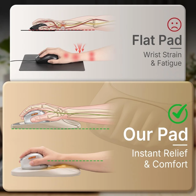 Alt view image 3 of 7 - Ergonomic Mouse Pad with Wrist Rest, Sloped Memory Foam Mousepad with Wrist Support, Cooling Channels, Non-Slip Base, Smooth Lycra Surface for Office, Gaming & Home Desk (Oatmeal)