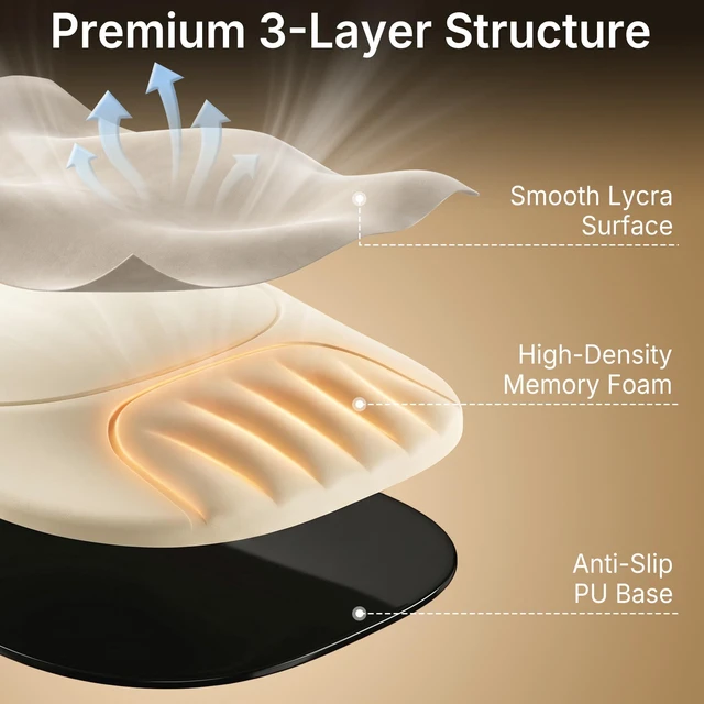 Alt view image 5 of 7 - Ergonomic Mouse Pad with Wrist Rest, Sloped Memory Foam Mousepad with Wrist Support, Cooling Channels, Non-Slip Base, Smooth Lycra Surface for Office, Gaming & Home Desk (Oatmeal)