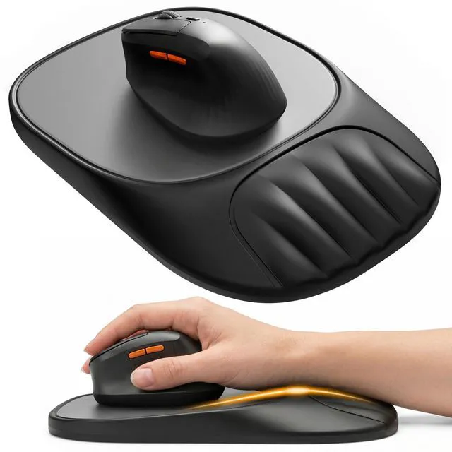 Main image of Ergonomic Mouse Pad with Wrist Rest, Sloped Memory Foam Mousepad with Wrist Support, Cooling Channels, Non-Slip Base, Smooth Lycra Surface for Office, Gaming & Home Desk (Space Grey)