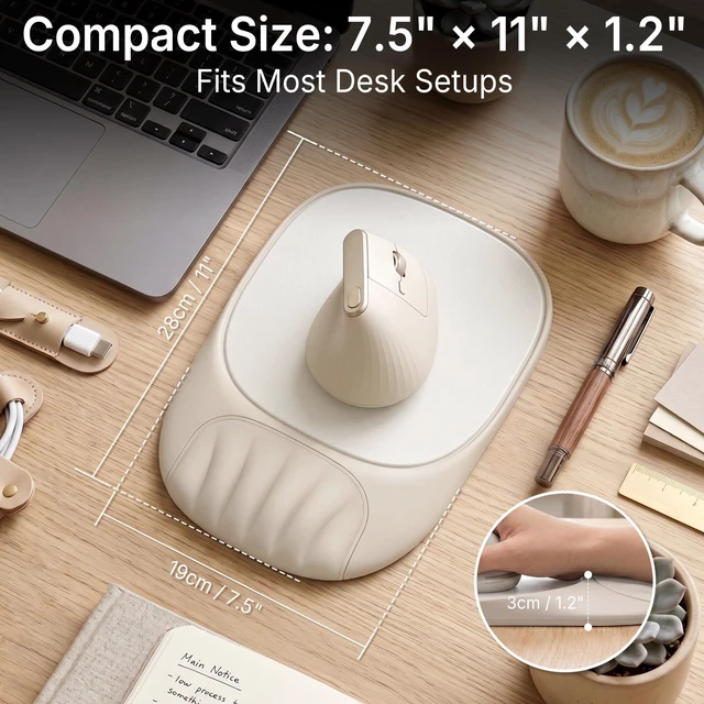 Alt view image 7 of 7 - Ergonomic Mouse Pad with Wrist Rest, Sloped Memory Foam Mousepad with Wrist Support, Cooling Channels, Non-Slip Base, Smooth Lycra Surface for Office, Gaming & Home Desk (Oatmeal)