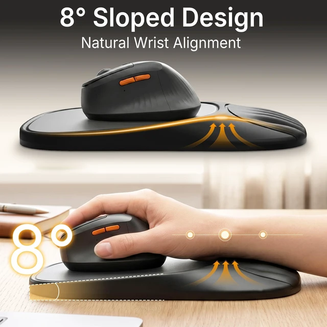 Alt view image 2 of 7 - Ergonomic Mouse Pad with Wrist Rest, Sloped Memory Foam Mousepad with Wrist Support, Cooling Channels, Non-Slip Base, Smooth Lycra Surface for Office, Gaming & Home Desk (Space Grey)