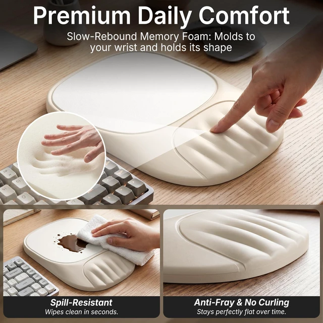 Alt view image 6 of 7 - Ergonomic Mouse Pad with Wrist Rest, Sloped Memory Foam Mousepad with Wrist Support, Cooling Channels, Non-Slip Base, Smooth Lycra Surface for Office, Gaming & Home Desk (Oatmeal)