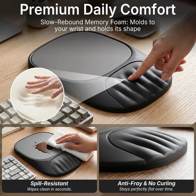 Alt view image 6 of 7 - Ergonomic Mouse Pad with Wrist Rest, Sloped Memory Foam Mousepad with Wrist Support, Cooling Channels, Non-Slip Base, Smooth Lycra Surface for Office, Gaming & Home Desk (Space Grey)