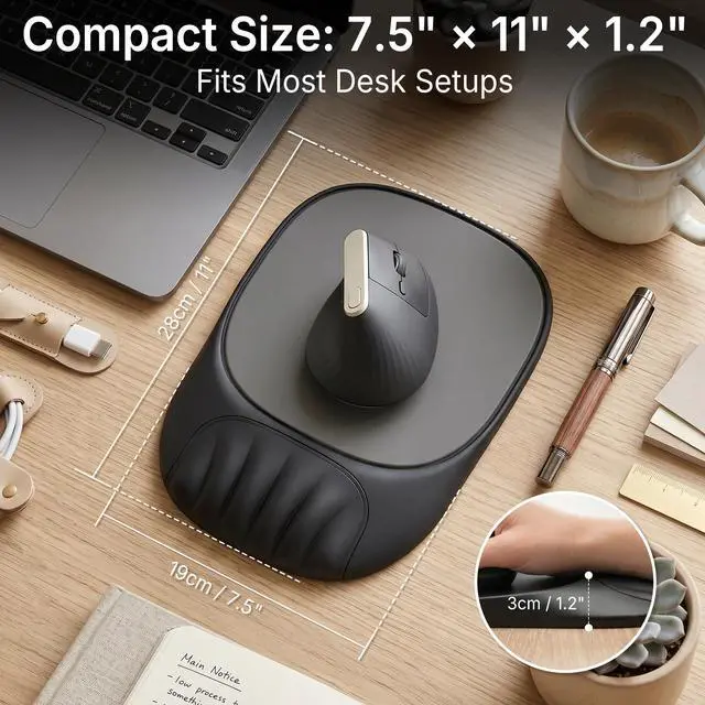 Alt view image 7 of 7 - Ergonomic Mouse Pad with Wrist Rest, Sloped Memory Foam Mousepad with Wrist Support, Cooling Channels, Non-Slip Base, Smooth Lycra Surface for Office, Gaming & Home Desk (Space Grey)