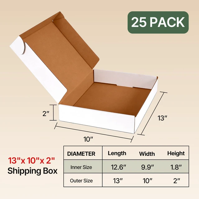 Alt view image 3 of 7 - 25 Pack 13x10x2 Inch White Shipping Boxes, Corrugated Cardboard Mailer Boxes for Small Business Packaging, Easy-to-Fold Design for Mailing, Gift Wrapping, and Everyday Organizing