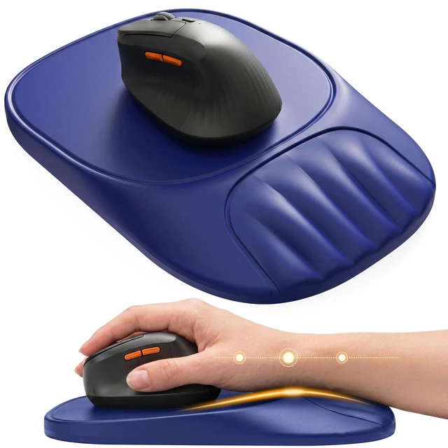 Main image of Ergonomic Mouse Pad with Wrist Rest, Sloped Memory Foam Mousepad with Wrist Support, Cooling Channels, Non-Slip Base, Smooth Lycra Surface for Office, Gaming & Home Desk (Midnight Blue)