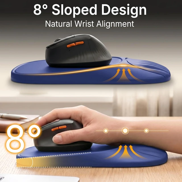 Alt view image 2 of 7 - Ergonomic Mouse Pad with Wrist Rest, Sloped Memory Foam Mousepad with Wrist Support, Cooling Channels, Non-Slip Base, Smooth Lycra Surface for Office, Gaming & Home Desk (Midnight Blue)