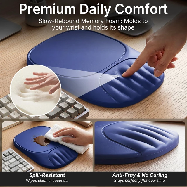 Alt view image 6 of 7 - Ergonomic Mouse Pad with Wrist Rest, Sloped Memory Foam Mousepad with Wrist Support, Cooling Channels, Non-Slip Base, Smooth Lycra Surface for Office, Gaming & Home Desk (Midnight Blue)