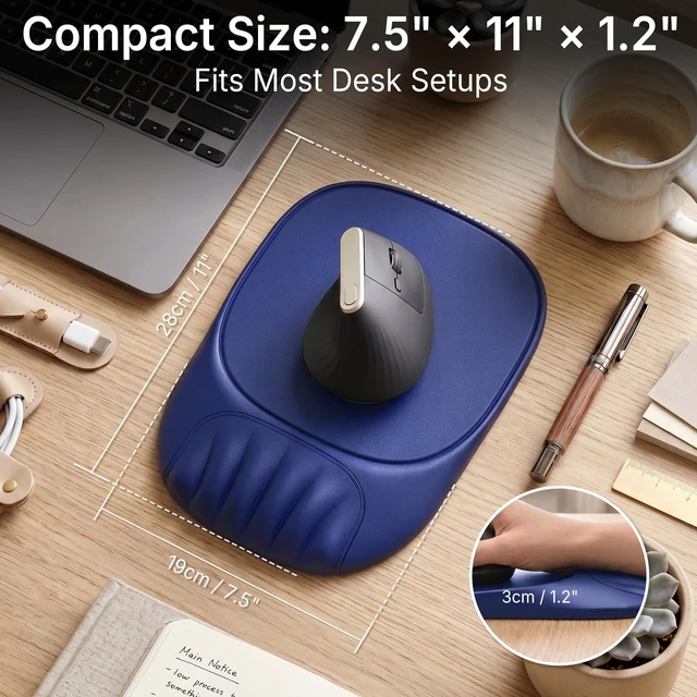 Alt view image 7 of 7 - Ergonomic Mouse Pad with Wrist Rest, Sloped Memory Foam Mousepad with Wrist Support, Cooling Channels, Non-Slip Base, Smooth Lycra Surface for Office, Gaming & Home Desk (Midnight Blue)
