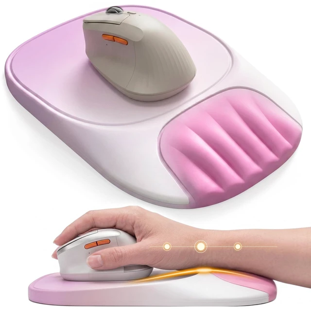 Main image of Ergonomic Mouse Pad with Wrist Rest, Sloped Memory Foam Mousepad with Wrist Support, Cooling Channels, Non-Slip Base, Smooth Lycra Surface for Office, Gaming & Home Desk (Sakura Pink)