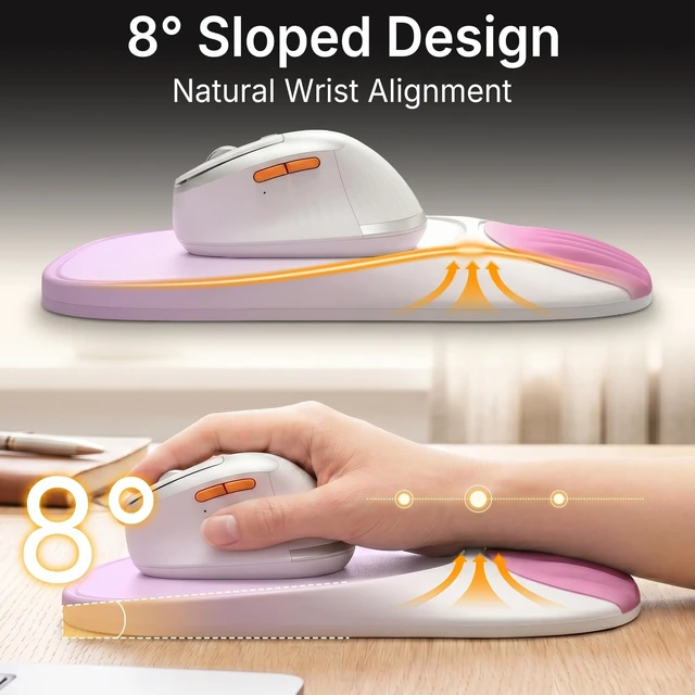 Alt view image 2 of 7 - Ergonomic Mouse Pad with Wrist Rest, Sloped Memory Foam Mousepad with Wrist Support, Cooling Channels, Non-Slip Base, Smooth Lycra Surface for Office, Gaming & Home Desk (Sakura Pink)