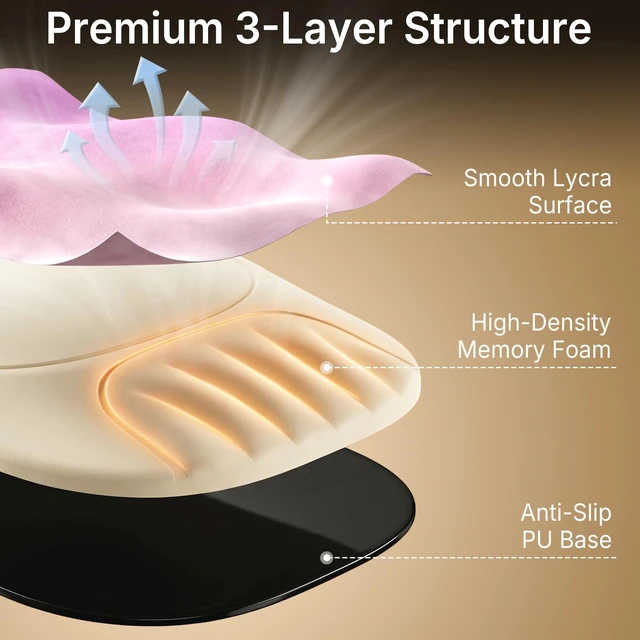 Alt view image 5 of 7 - Ergonomic Mouse Pad with Wrist Rest, Sloped Memory Foam Mousepad with Wrist Support, Cooling Channels, Non-Slip Base, Smooth Lycra Surface for Office, Gaming & Home Desk (Sakura Pink)