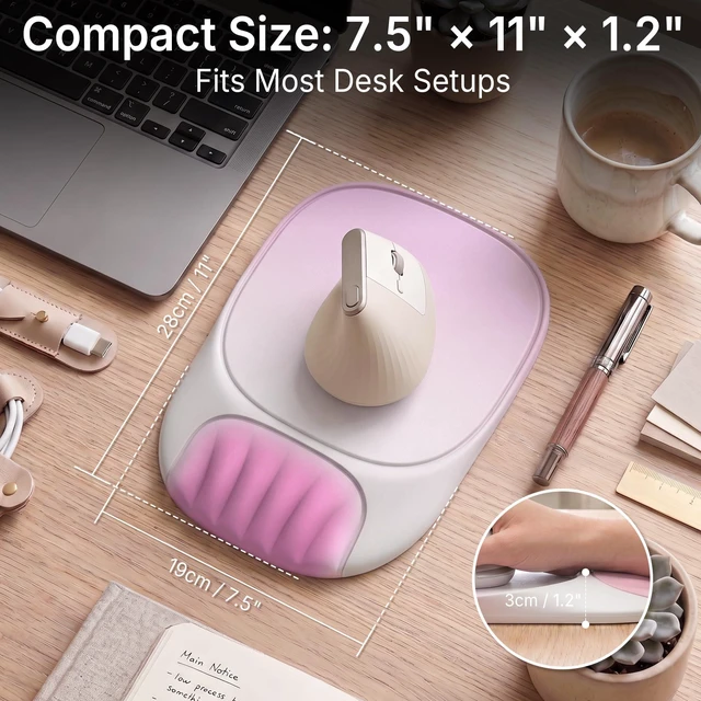 Alt view image 7 of 7 - Ergonomic Mouse Pad with Wrist Rest, Sloped Memory Foam Mousepad with Wrist Support, Cooling Channels, Non-Slip Base, Smooth Lycra Surface for Office, Gaming & Home Desk (Sakura Pink)