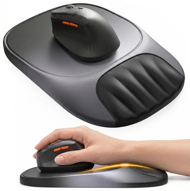 Main image of Ergonomic Mouse Pad with Wrist Rest, Sloped Memory Foam Mousepad with Wrist Support, Cooling Channels, Non-Slip Base, Smooth Lycra Surface for Office, Gaming & Home Desk (Eclipse Black)