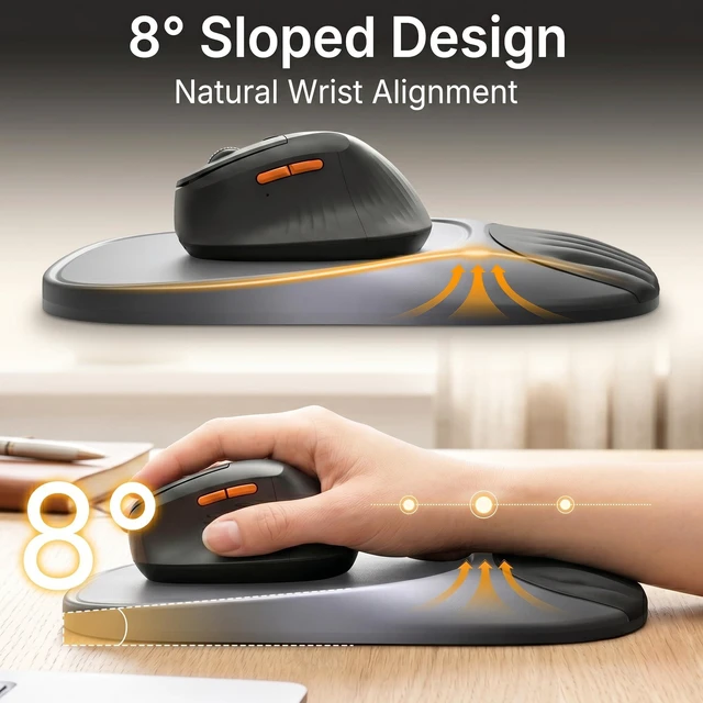 Alt view image 2 of 7 - Ergonomic Mouse Pad with Wrist Rest, Sloped Memory Foam Mousepad with Wrist Support, Cooling Channels, Non-Slip Base, Smooth Lycra Surface for Office, Gaming & Home Desk (Eclipse Black)