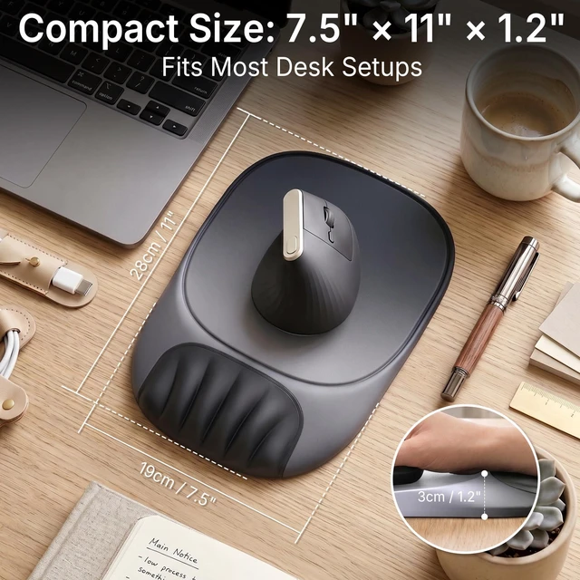 Alt view image 7 of 7 - Ergonomic Mouse Pad with Wrist Rest, Sloped Memory Foam Mousepad with Wrist Support, Cooling Channels, Non-Slip Base, Smooth Lycra Surface for Office, Gaming & Home Desk (Eclipse Black)