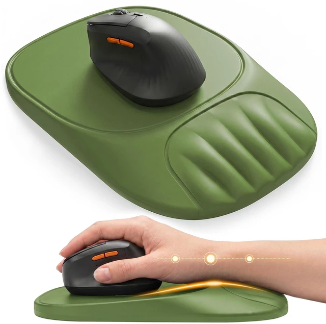 Main image of Ergonomic Mouse Pad with Wrist Rest, Sloped Memory Foam Mousepad with Wrist Support, Cooling Channels, Non-Slip Base, Smooth Lycra Surface for Office, Gaming & Home Desk (Sage Green)