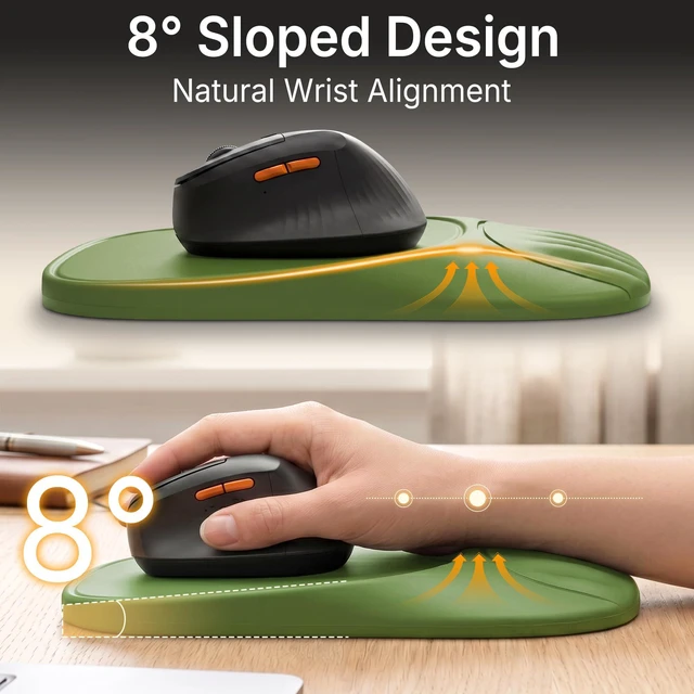 Alt view image 2 of 7 - Ergonomic Mouse Pad with Wrist Rest, Sloped Memory Foam Mousepad with Wrist Support, Cooling Channels, Non-Slip Base, Smooth Lycra Surface for Office, Gaming & Home Desk (Sage Green)