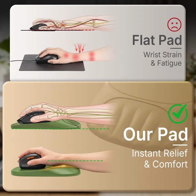 Alt view image 3 of 7 - Ergonomic Mouse Pad with Wrist Rest, Sloped Memory Foam Mousepad with Wrist Support, Cooling Channels, Non-Slip Base, Smooth Lycra Surface for Office, Gaming & Home Desk (Sage Green)