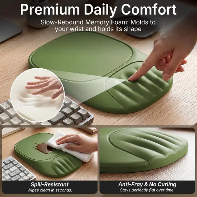 Alt view image 6 of 7 - Ergonomic Mouse Pad with Wrist Rest, Sloped Memory Foam Mousepad with Wrist Support, Cooling Channels, Non-Slip Base, Smooth Lycra Surface for Office, Gaming & Home Desk (Sage Green)