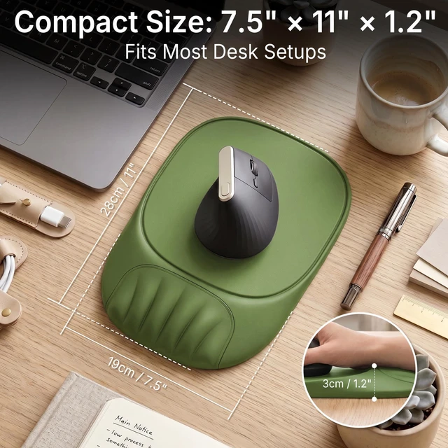 Alt view image 7 of 7 - Ergonomic Mouse Pad with Wrist Rest, Sloped Memory Foam Mousepad with Wrist Support, Cooling Channels, Non-Slip Base, Smooth Lycra Surface for Office, Gaming & Home Desk (Sage Green)