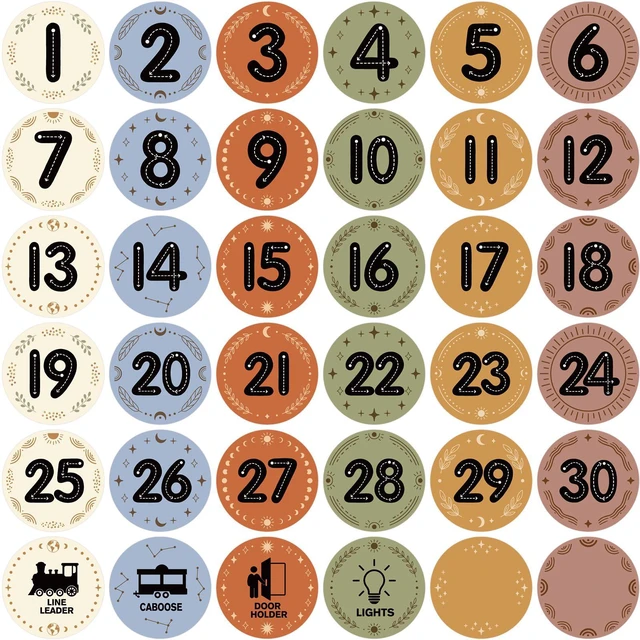Main image of 36PCS Boho Line Up Spots for Classroom Floor 4" Number Stickers Waterproof Classroom Spots Number Labels Markers for Preschool Kindergarten Elementary Back to School Teacher Must Haves