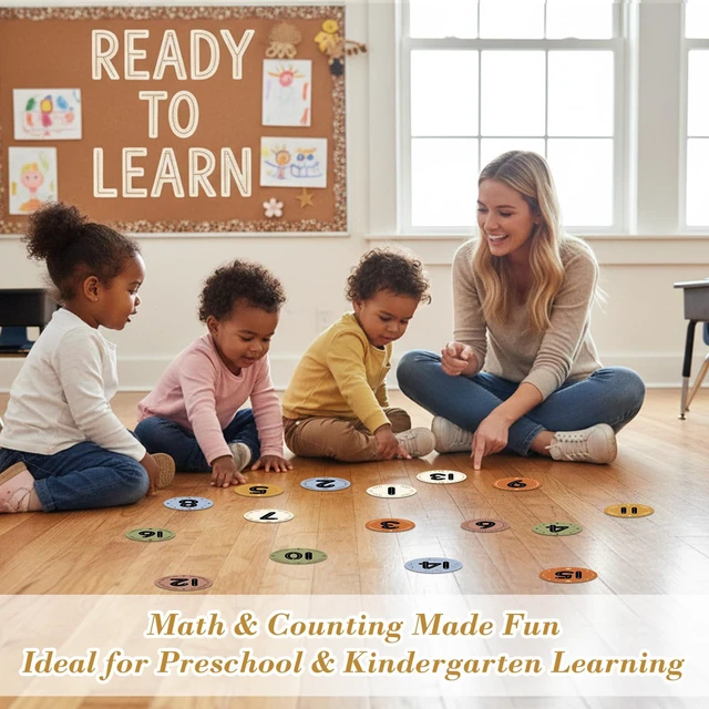 Alt view image 6 of 7 - 36PCS Boho Line Up Spots for Classroom Floor 4" Number Stickers Waterproof Classroom Spots Number Labels Markers for Preschool Kindergarten Elementary Back to School Teacher Must Haves