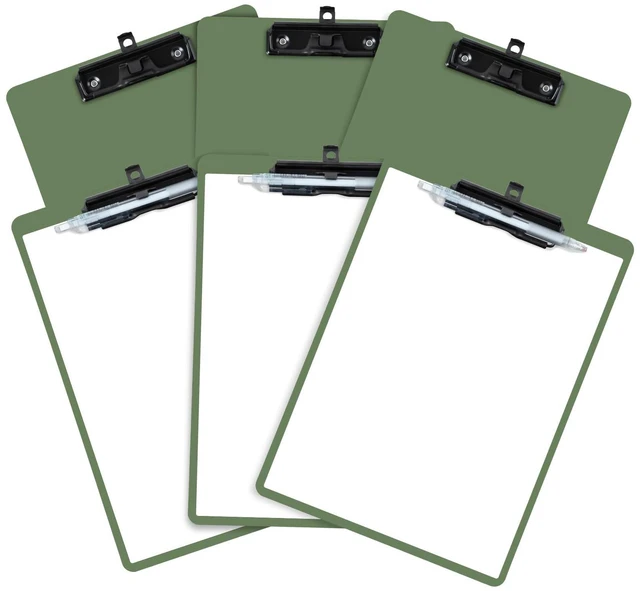 Main image of Set of 6 Clipboard with Pen Holder, Green Low Profile Metal Clip, Hanging Hole Saves Space, Holds 8.5x11" Papers, Crack-Resistant & Durable, for Office & School
